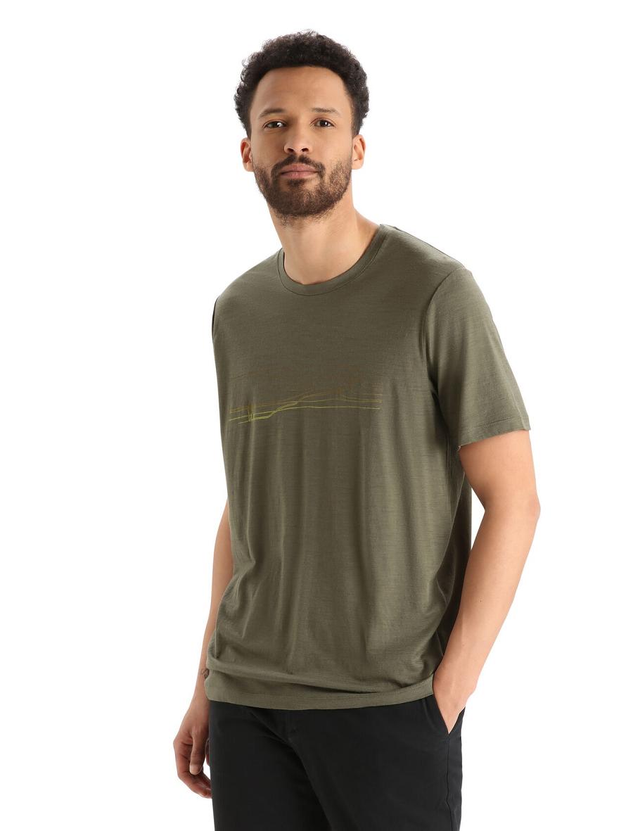 T Shirts Icebreaker Merino Tech Lite II Corta Sleeve Ski Stripes Homme Vert Olive | FR 1175AHKP